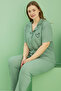 Green Wrinkled Crinkle Fabric Curve Large Size Oversize Buttoned Pajama Suit25118734