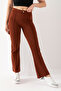 Women's Mokka Front Stripe Detailed Flared Crepe Trousers - 5