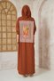 Women's Brown Backless Printed Hooded Slit Oversized Long Sleeve Loose Sports Dress 3225550 - 6