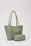 Mint Green Shk80 Faux Leather Large Size Arm and Shoulder Bag with Front Pocket and Snap Fastener Makeup Bag U:26 E:40 - 4