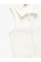 Cotton Zipper Slim Fit Shirt Collar Sleeveless Crop Tank Top - 5