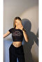 Black Snake Snake Patterned Shiny Stone Crop Bodysuit - 4