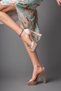 Plain Beige Satin Single Band High Platform Heeled Evening Dress Shoes