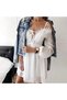 Kiss Collar Strap Chiffon Lace Chest Corset Lace Up Bohemian Embossed Shorts Jumpsuit White - 2