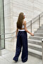 Women's Navy Blue Elastic Waist Wide Leg Sweatpants - 2