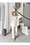 Women's Cream Stripe Detailed Shirt, Pants and Linen Set - 2