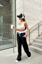 Women's Black Elastic Waist Wide Leg Sweatpants - 2