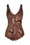 Beria Women's Large Size Cupped Shawl Patterned Brown Gathering Swimsuit