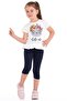 Crew Neck Cat Printed Ecru Color Girls' Tights Set