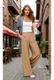 Women's Beige Wide Leg Elastic Waist Comfortable Double Pocket Linen Textured Fabric Summer Trousers Yb2933330 2933330 - 5