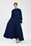 Navy Blue Size Pleated Crepe Chiffon Dress - 2