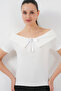 Ribbon Detailed Knitted Blouse 949 - White