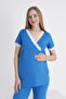 Cobalt Blue Maternity and Maternity Pajama Set Suitable for Breastfeeding - 5