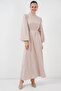 2510 Satin Hijab Evening Dress - M. Cream - 3