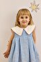 V-Neck Patterned Gingham Blue Dress - 7