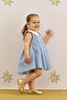 V-Neck Patterned Gingham Blue Dress - 4