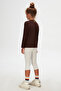 Brown Basic Unisex Children's Seasonal Crew Neck Long Sleeve T-Shirt - 4