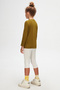 Olive Green Basic Unisex Kids Seasonal Crew Neck Long Sleeve T-Shirt - 4