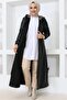 Long Hijab Leather Trench Coat-Cap Black 1250 - 4