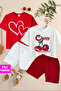 Heart and Cherry Printed 2 Pieces Summer T-Shirt-Shorts Children's Set