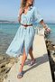 Italian Blue Long Arm Striped Slit Long Loose Woven Shirt Dress 125 62 - 4