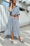 Italian Navy Blue Long Sleeve Striped Slit Long Loose Woven Shirt Dress 125 62 - 5