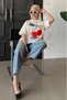 Ecru 100% Cotton Printed Women's T-Shirt Mg2380 - 7