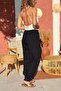 Black Slit Dirty Stitched Elastic Waist Elastic Leg Muslin Woven Trousers 95 30 - 6