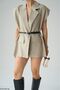 Women's Beige Belted Sleeveless Padded Vest - 2