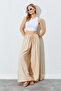 Women's Beige Loose Cut Modal Trousers with Thick Elastic Waist - 2