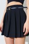 Women's Black Pleated Thin Belted Polyviscon Skirt - 8