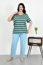 Women's plus size short sleeve combed cotton pajama set petrol 202505 - 3