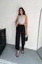 Women's Black Linen Wide Cut Trousers with Elastic Waist - 3