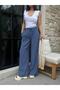 Women's Indigo 100% Modal Wide Cut Trousers with Elastic Waist and Front Stitching Detail 29109 - 4