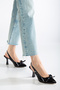 Beryls Women's Thin Bow Tie Bow Pointed Toe Heeled Summer Shoes Black - 6
