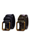 2-Piece Men's 100% Genuine Leather Yellow Tubular 4.5 cm Jeans Belt