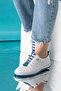 Lemans Genuine Leather White Blue Women's Leather Ballerinas