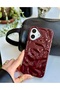 iPhone 16 Compatible 3D Embossed Glossy Claret Red Silicone Case - 5