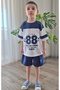 -88- Oversize White Garnished T-Shirt/ Navy Blue Cargo Pocket Shorts Summer Boys' Set - 7
