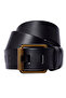Men's 100% Genuine Leather Yellow Tubular 4.5 cm Jeans Belt Black - 2