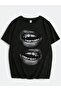 Two Lips Print Detailed Oversize Unisex Short Sleeve Tshirt
