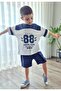 -88- Oversize White Garnished T-Shirt/ Navy Blue Cargo Pocket Shorts Summer Boys' Set - 5