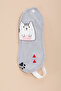 Gray Cat Printed Short Sleeve Striped Girl's Pajama Set 20566 - 4