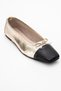 Romy Gold-Black Skin Genuine Leather Blunt Toe Bow Women's Ballerina Shoes - 3