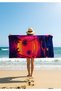 Retro Sunset Palm and Car Pattern Beach Towel – Neon Summer Theme