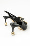 Black Matte Vegan Leather 7cm Thin Heeled Stiletto |   Gold Detailed Stylish Women's Office Evening Dress Casual Shoes