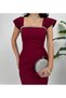 Collar stone-detail midi dress with back slit detail for wedding/invitation/graduation/engagement