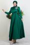 Shoulder Stoned Satin Evening Dress Emerald - 2