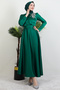 Shoulder Stoned Satin Evening Dress Emerald - 3