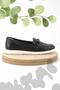 Black Leather Women's Loafer Shoes K01269354603 - 2